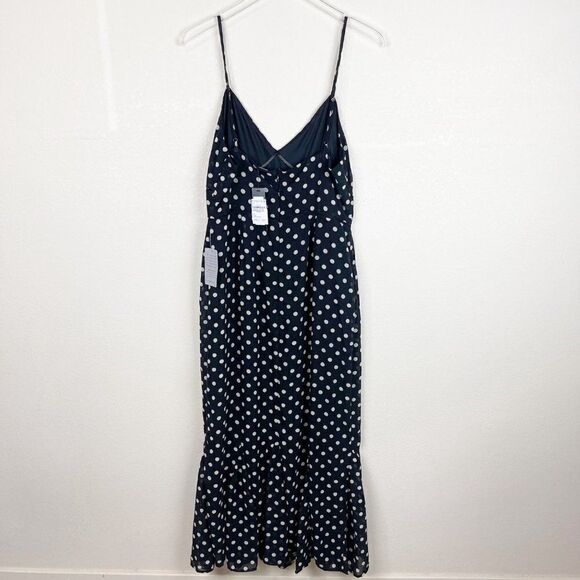 Lulus Black Polka Dot Midi Ruffle Tank Dress Sweetheart Neckline Large - Picture 4 of 9